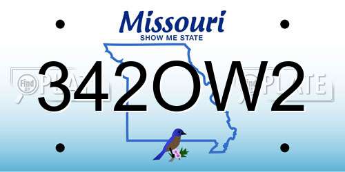 342OW2 Missouri License Plate