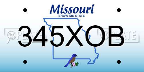 345XOB Missouri License Plate