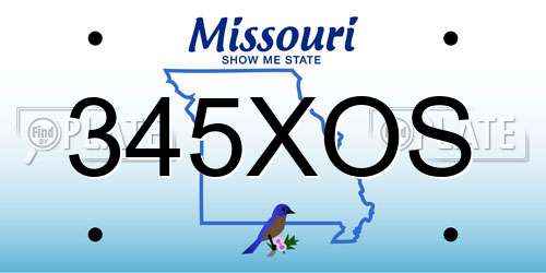 345XOS Missouri License Plate