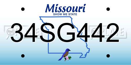 34SG442 Missouri License Plate