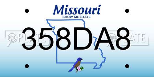 358DA8 Missouri License Plate