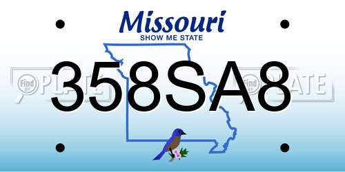 358SA8 Missouri License Plate