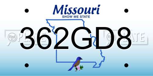 362GD8 Missouri License Plate