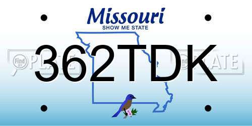 362TDK Missouri License Plate
