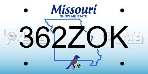 362ZOK Missouri License Plate