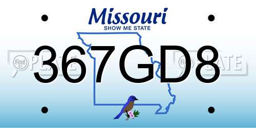 367GD8 Missouri License Plate