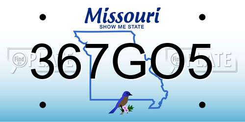 367GO5 Missouri License Plate