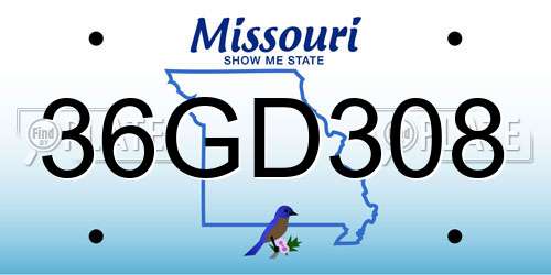 36GD308 Missouri License Plate