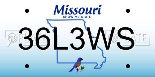 36L3WS Missouri License Plate