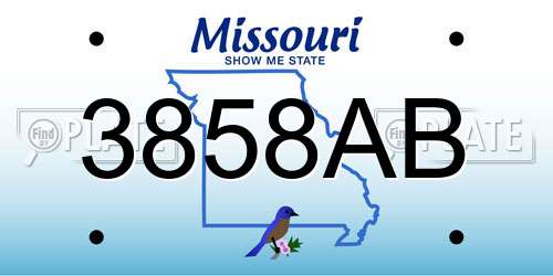 3858AB Missouri License Plate
