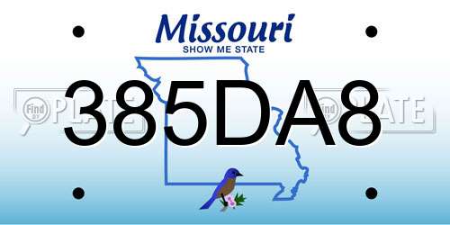 385DA8 Missouri License Plate