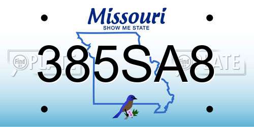 385SA8 Missouri License Plate