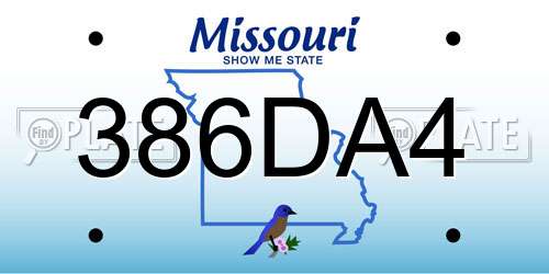 386DA4 Missouri License Plate