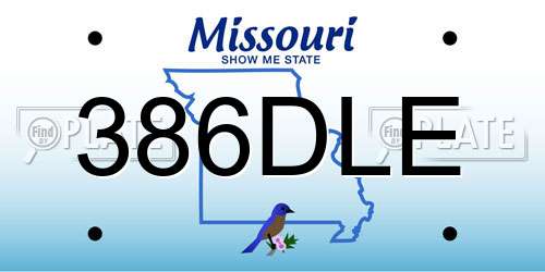 386DLE Missouri License Plate