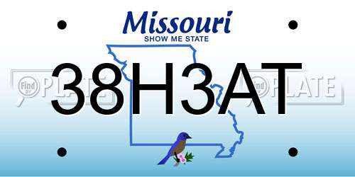 38H3AT Missouri License Plate