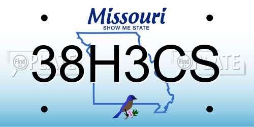 38H3CS Missouri License Plate