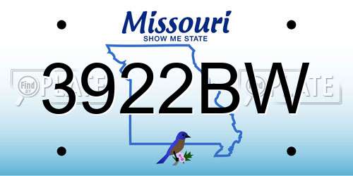 3922BW Missouri License Plate