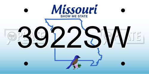 3922SW Missouri License Plate