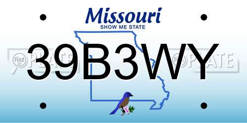 39B3WY Missouri License Plate
