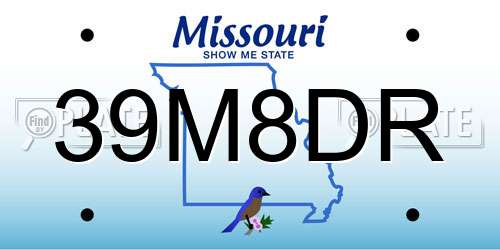 39M8DR Missouri License Plate