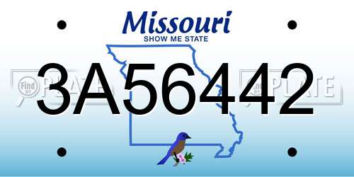 3A56442 Missouri License Plate
