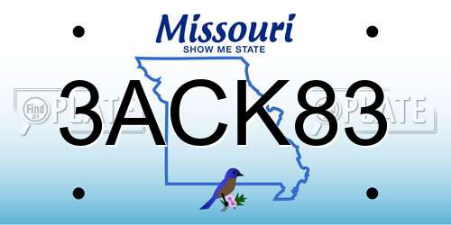 3ACK83 Missouri License Plate