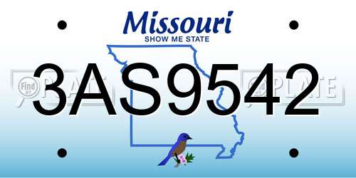 3AS9542 Missouri License Plate