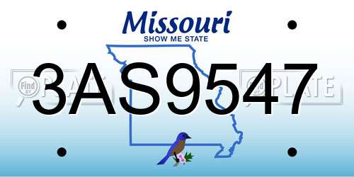3AS9547 Missouri License Plate