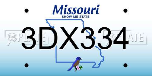 3DX334 Missouri License Plate
