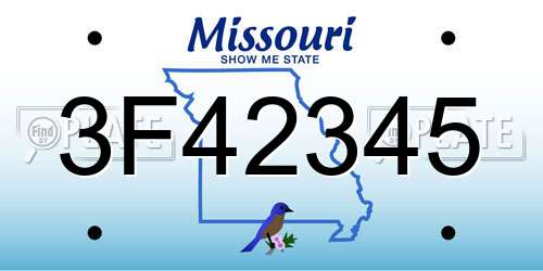 3F42345 Missouri License Plate