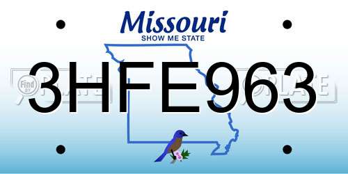 3HFE963 Missouri License Plate
