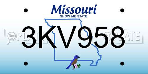 3KV958 Missouri License Plate