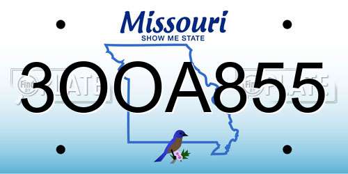 3OOA855 Missouri License Plate