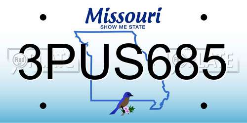 3PUS685 Missouri License Plate