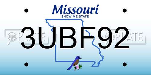 3UBF92 Missouri License Plate