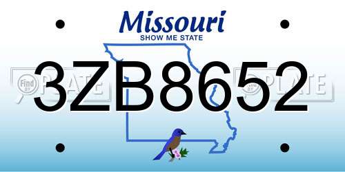 3ZB8652 Missouri License Plate
