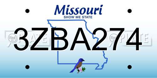 3ZBA274 Missouri License Plate