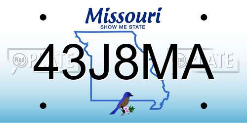 43J8MA Missouri License Plate