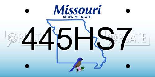 445HS7 Missouri License Plate