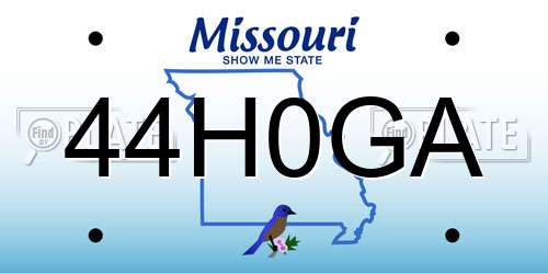 44H0GA Missouri License Plate