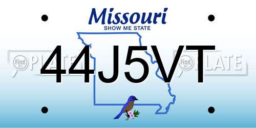 44J5VT Missouri License Plate