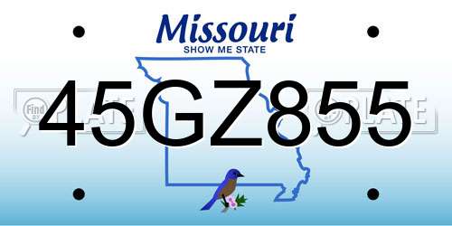45GZ855 Missouri License Plate