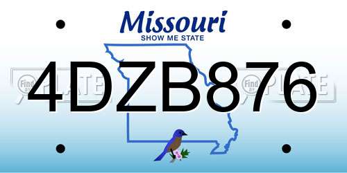 4DZB876 Missouri License Plate