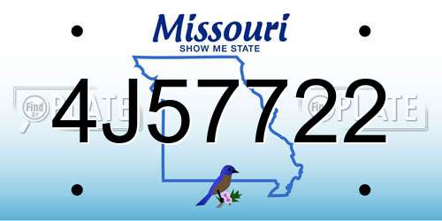 4J57722 Missouri License Plate