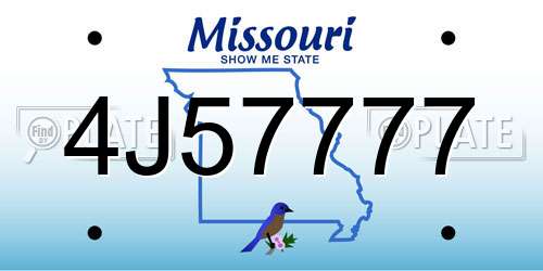 4J57777 Missouri License Plate