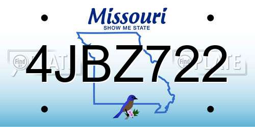 4JBZ722 Missouri License Plate