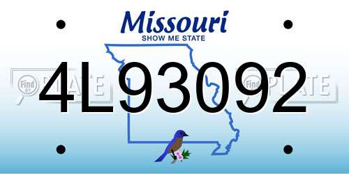 4L93092 Missouri License Plate