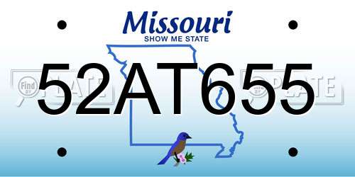 52AT655 Missouri License Plate