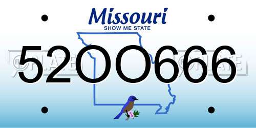 52OO666 Missouri License Plate