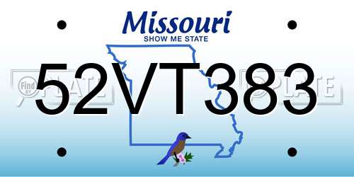52VT383 Missouri License Plate